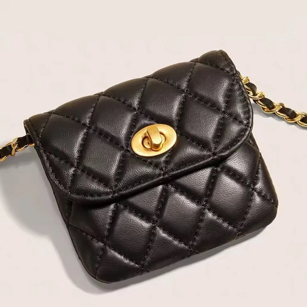 Leather Black and gold statement Chain mini bag belt luxury adjustable size